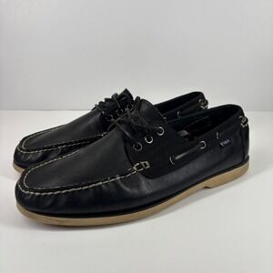 Polo Ralph Lauren Bienne II Men's US 11D Black Leather 3-Eye Boat Deck Shoes